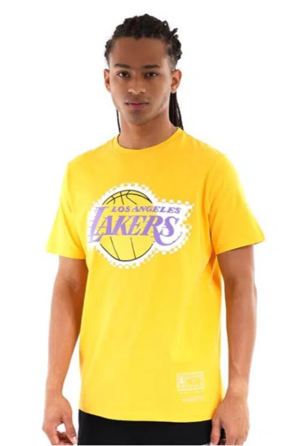 Polera Mitchell And Ness Nba Lakers Checked Fill Amarillo Dimarsa.cl