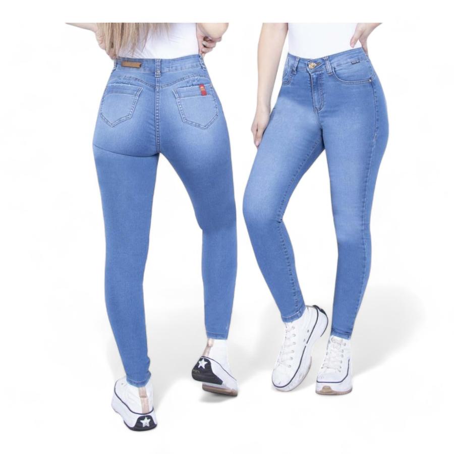 Jeans Skinny Push Up Mujer Mohicano Tiro Alto Celeste