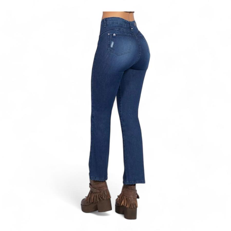 Jeans Recto Push Up Mujer Mohicano Tiro Alto Azul