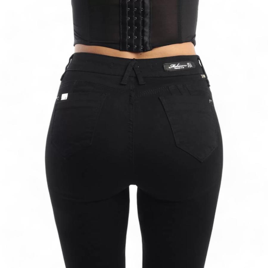 Jeans Skinny Push Up Mujer Mohicano Tiro Alto Negro