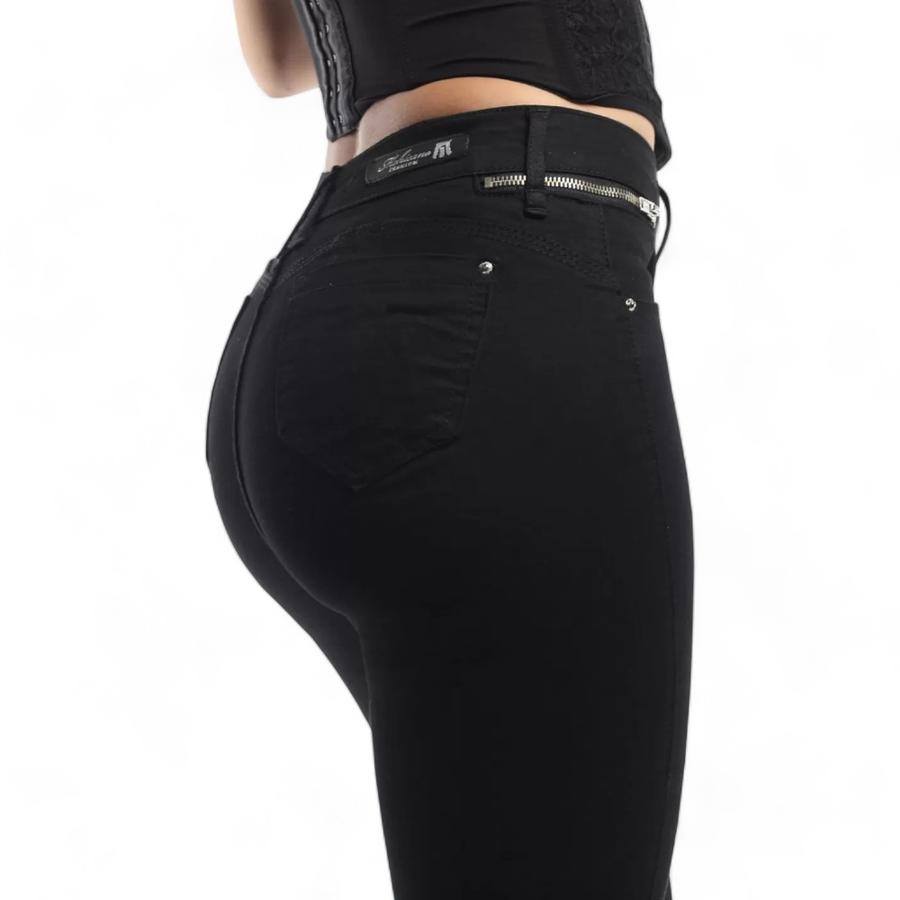 Jeans Skinny Push Up Mujer Mohicano Tiro Alto Negro