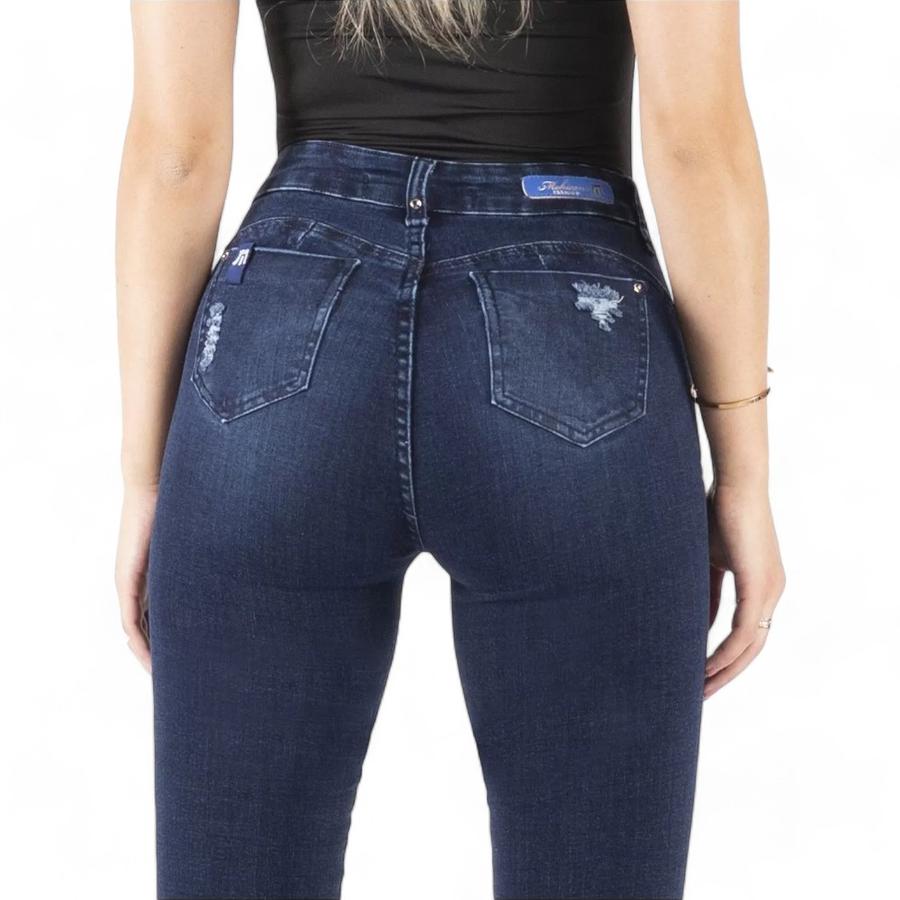 Jeans Skinny Push Up Mujer Mohicano Tiro Medio Azul