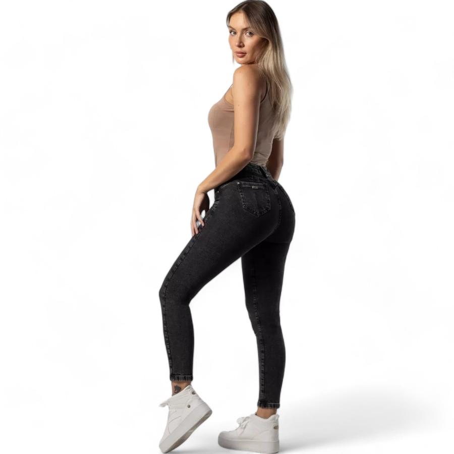 Jeans Skinny Push Up Mujer Mohicano Tiro Alto Gris