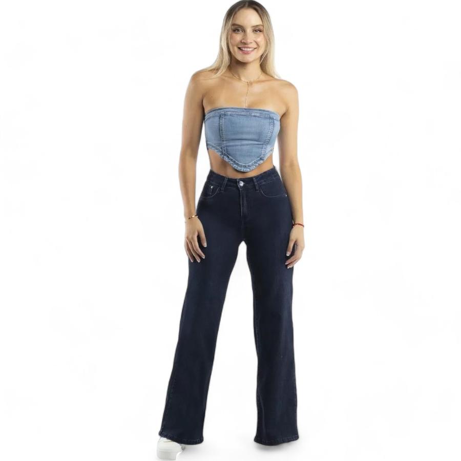 Jeans Palazzo Push Up Mujer Mohicano Tiro Alto Azul