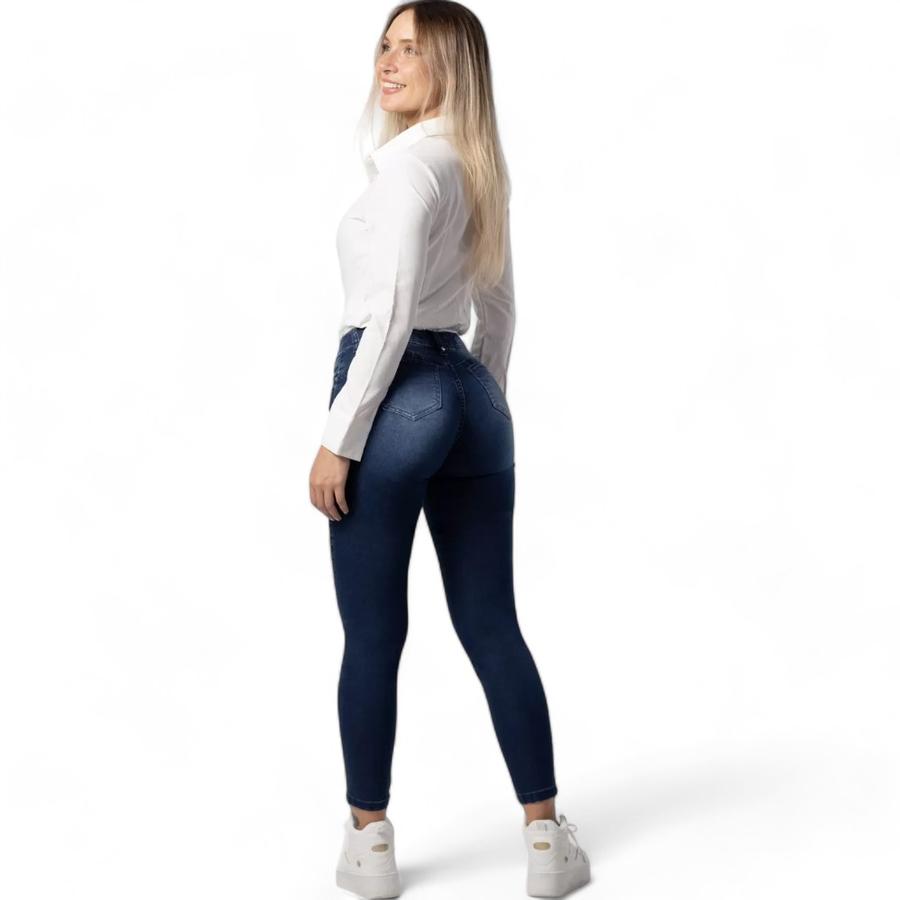 Jeans Skinny Push Up Mujer Mohicano Tiro Medio Azul