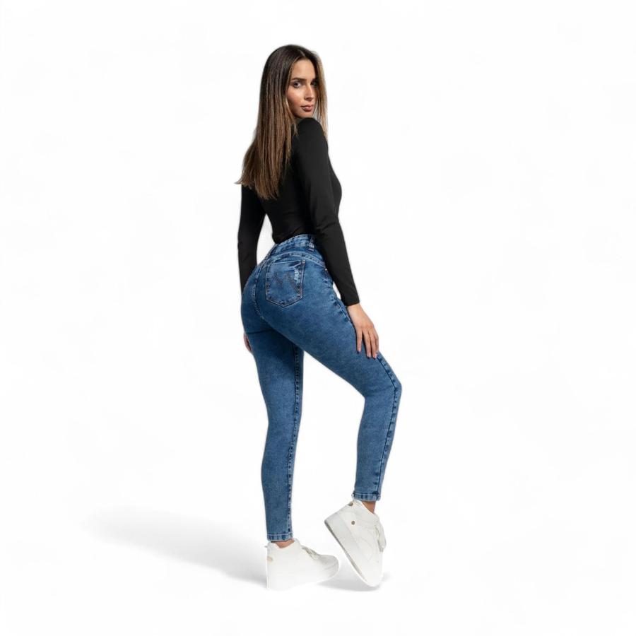 Jeans Tobillero Tiro Alto Mujer Mohicano 3691 Push Up Azul
