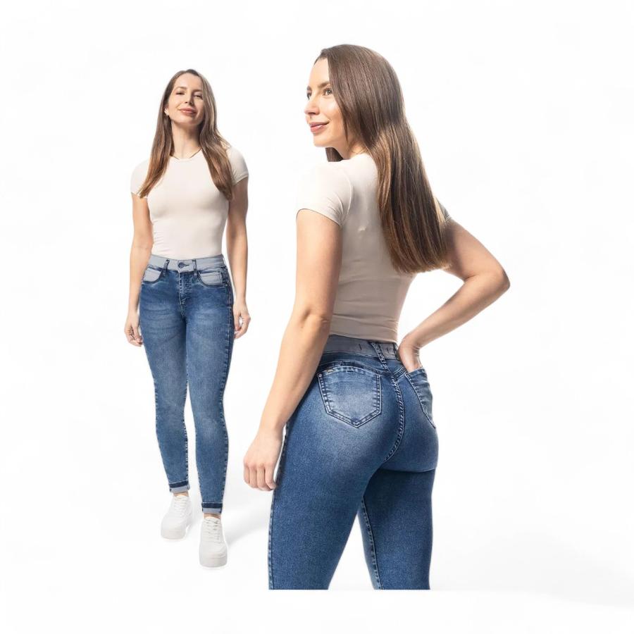 Jeans Skinny Tiro Alto Mujer Mohicano 3728 Push Up Azul