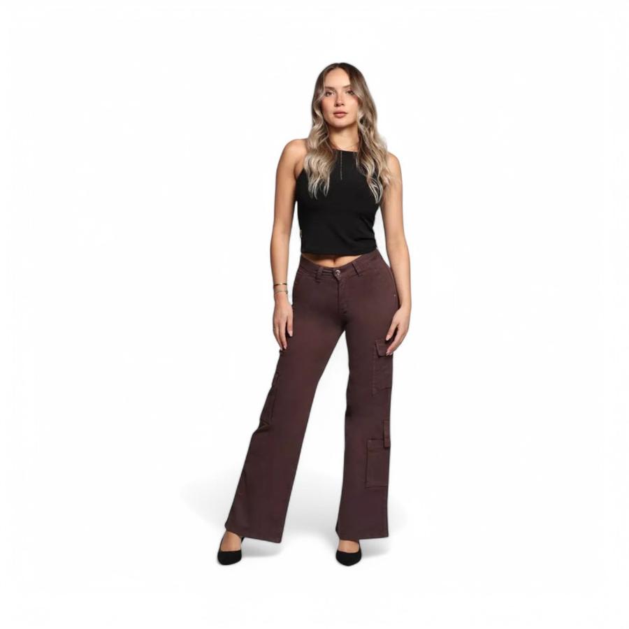 Jeans Cargo Mujer Mohicano Jeans 3846-04 Palazzo Café