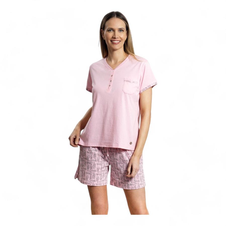 Pijama Letras Short Mujer Mon Amour Rosado