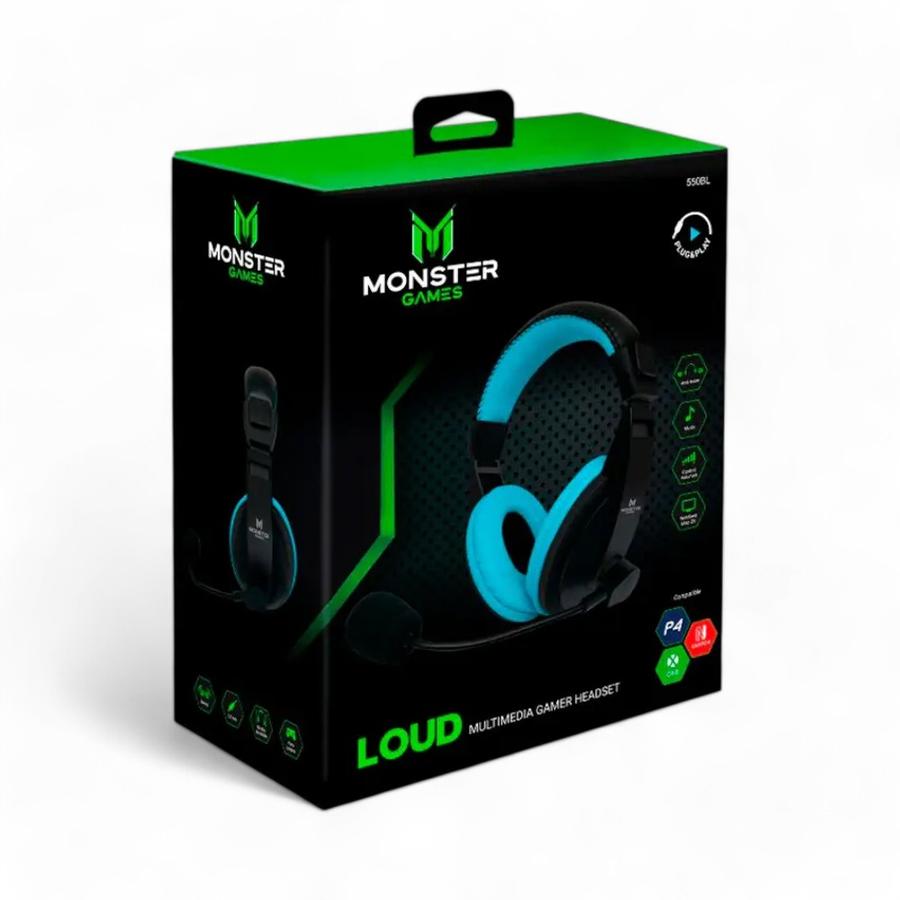 Audífonos Gamer Monster Games Loud 3.5 MM Azul/Negro