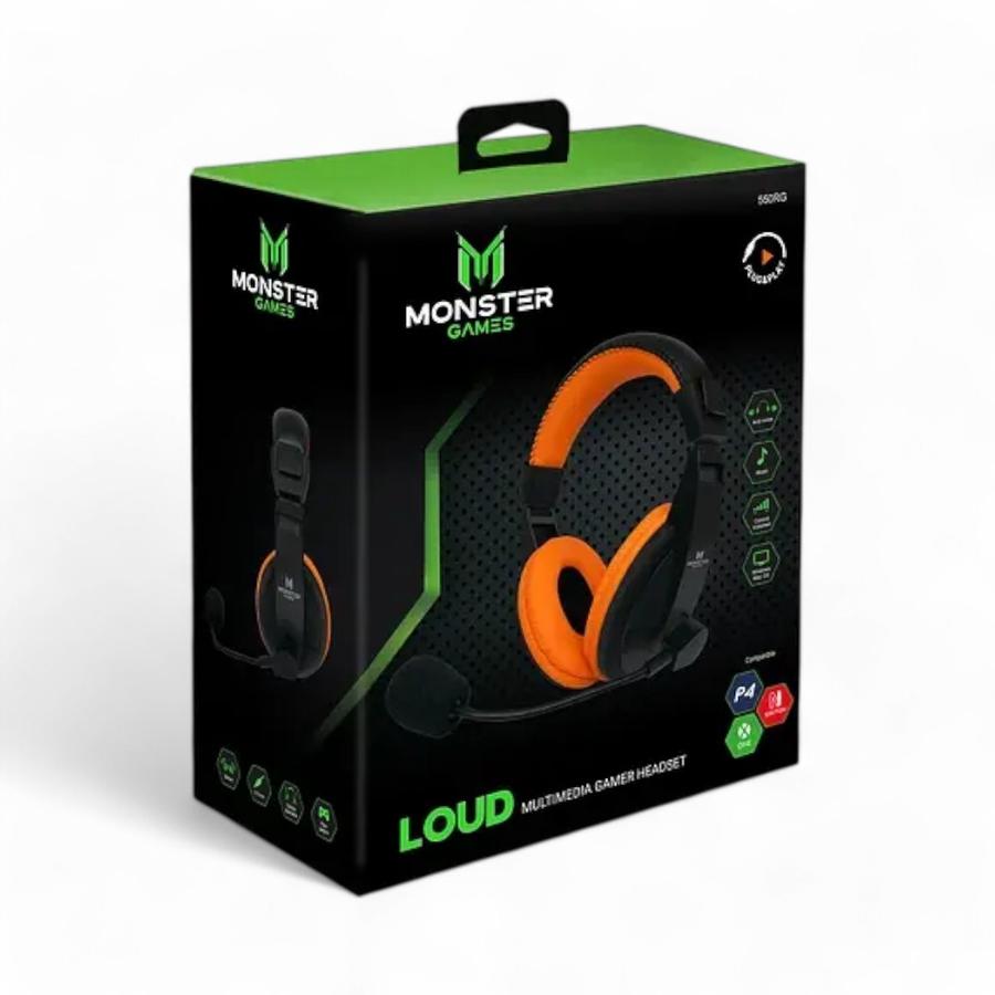Audífonos Gamer Monster Games Loud 3.5 MM Naranjo/Negro