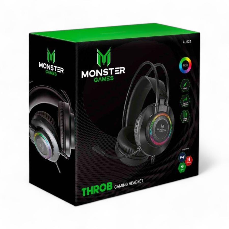 Audífonos Gamer Monster Games Throb RGB 3.5 Mm/USB Negro
