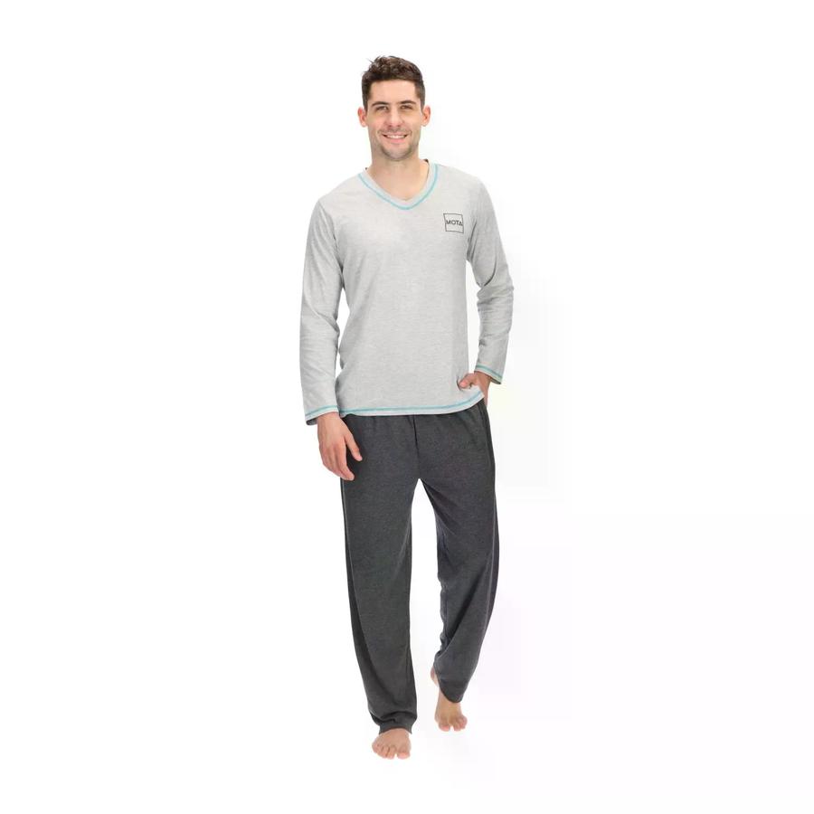Pijama Largo Algodon Hombre Mota Gris