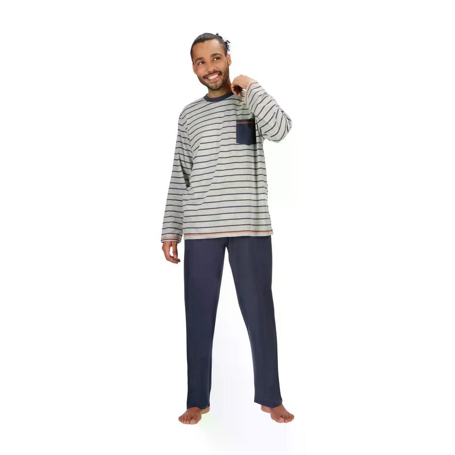 Pijama Rayas Largo Algodon Hombre Mota Azul
