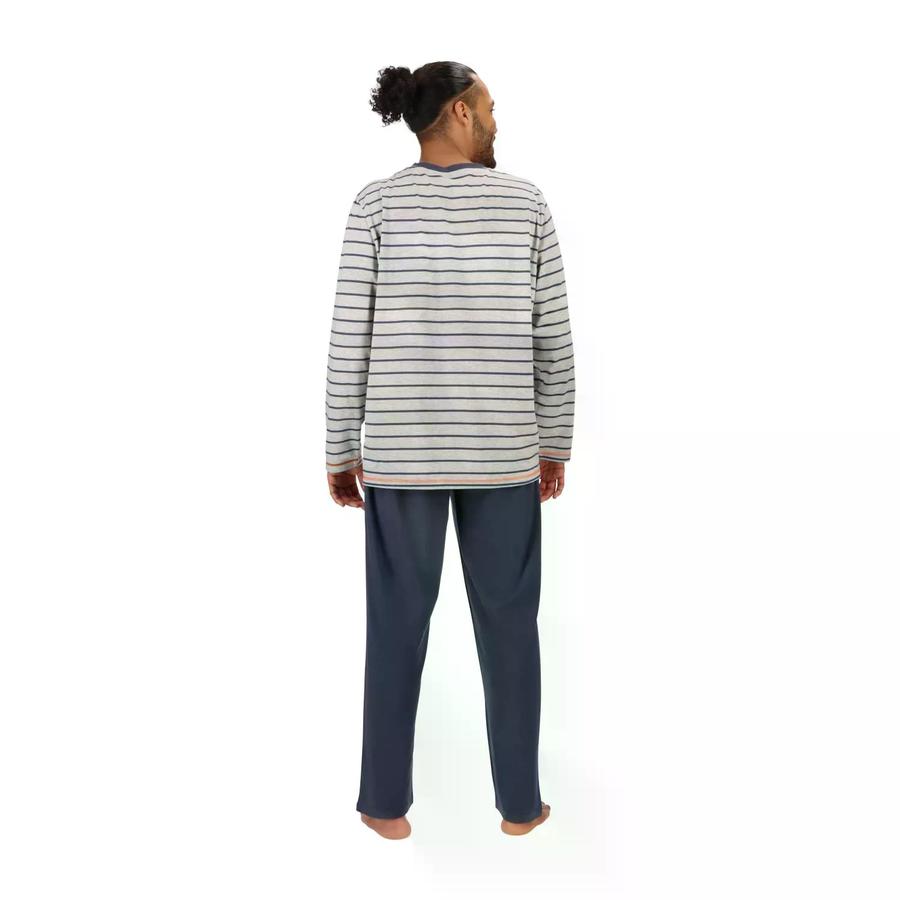 Pijama Rayas Largo Algodon Hombre Mota Azul