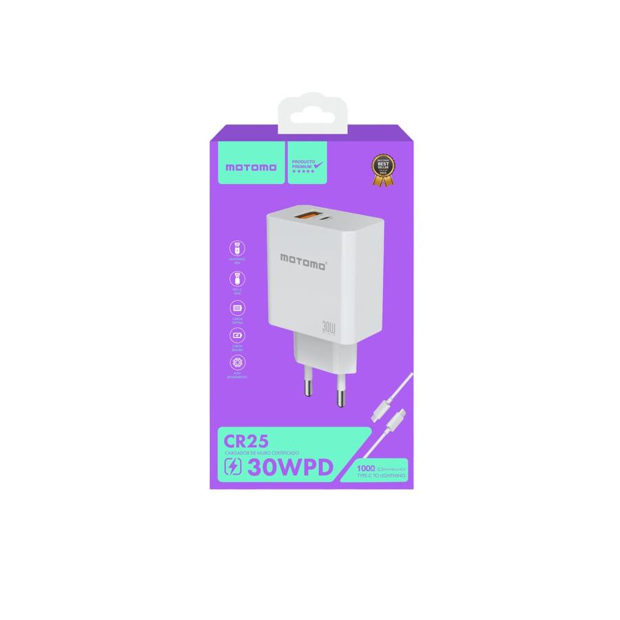 Cargador de Pared Motomo CR25 30W PD con Cable Lightning