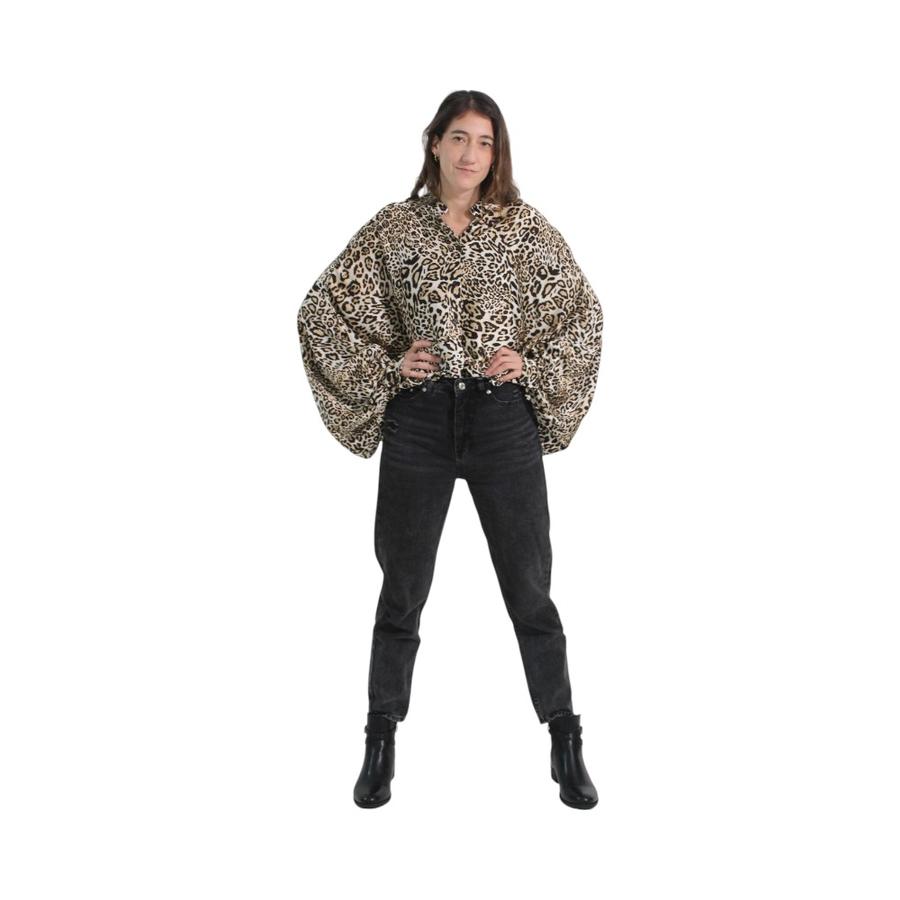 Blusa Oversize Satin Print Distrito Italiano Beige