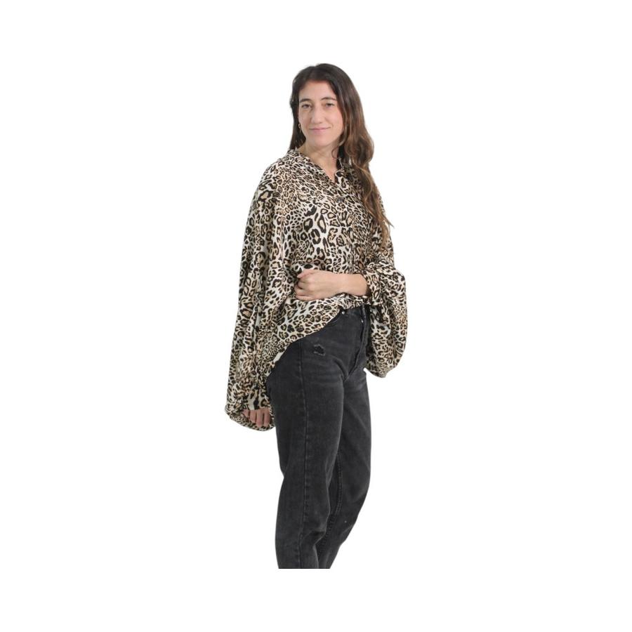 Blusa Oversize Satin Print Distrito Italiano Beige