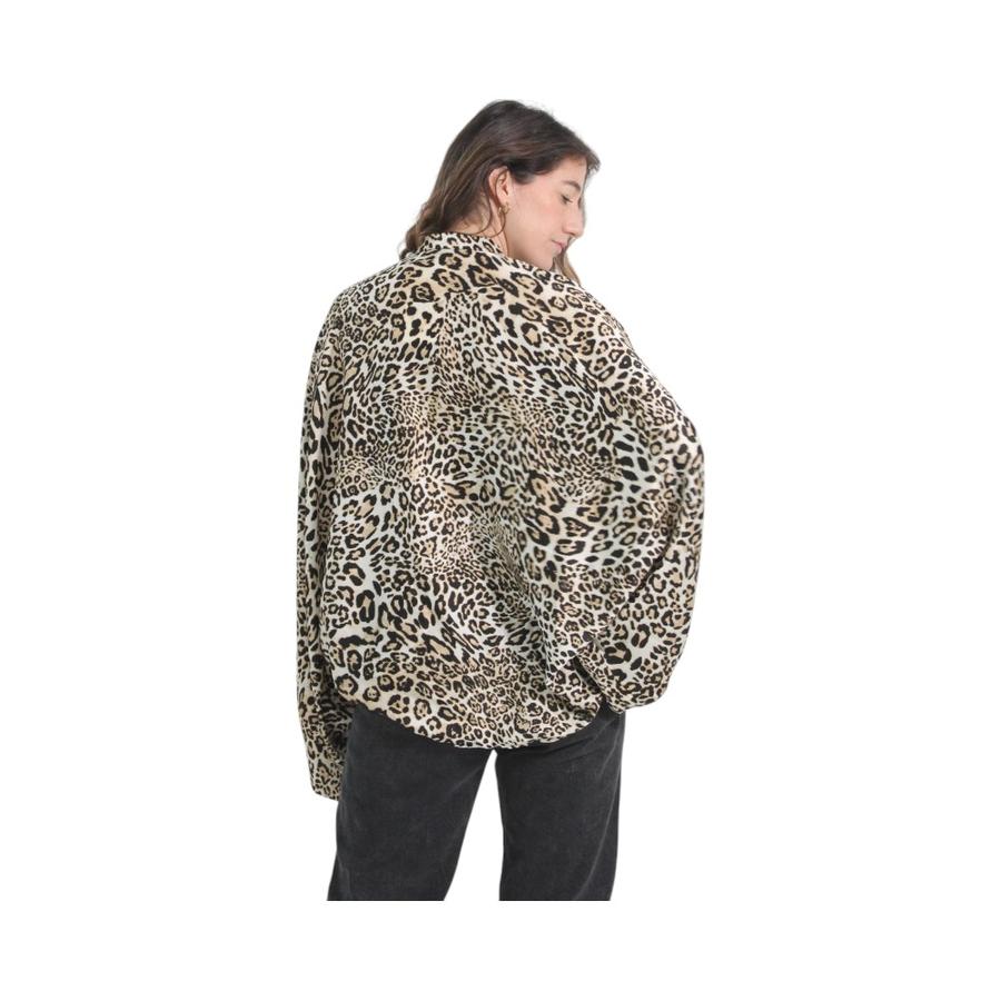 Blusa Oversize Satin Print Distrito Italiano Beige