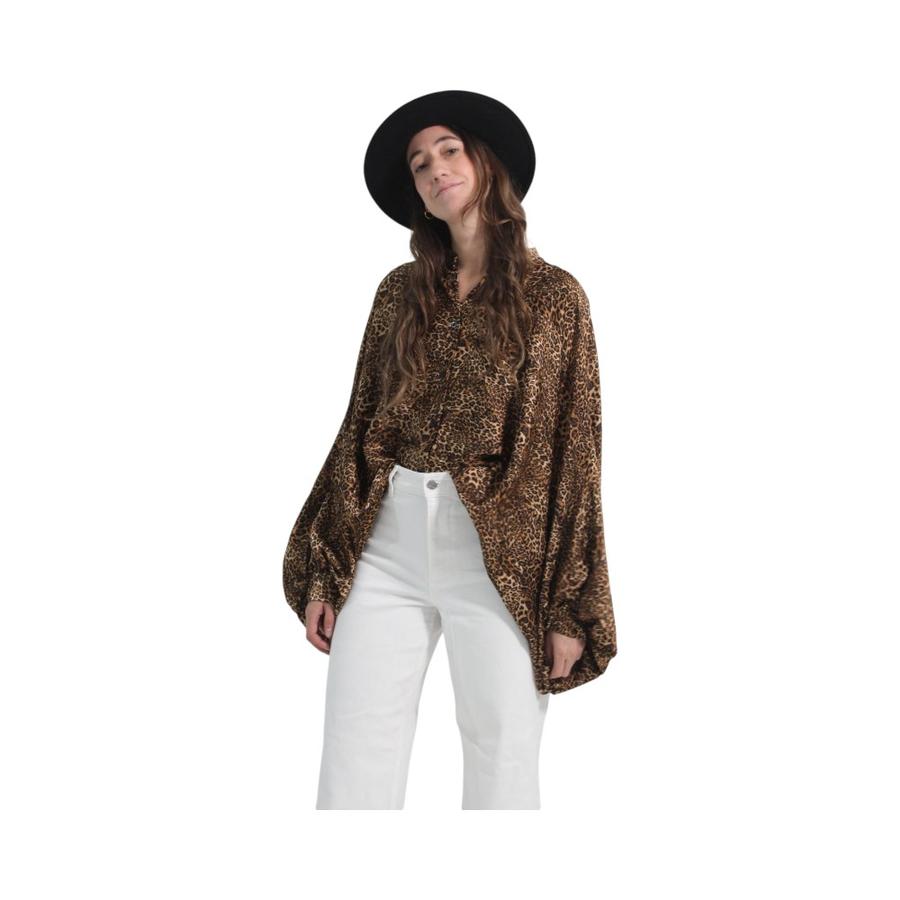 Blusa Oversize Satin Print Distrito Italiano Café