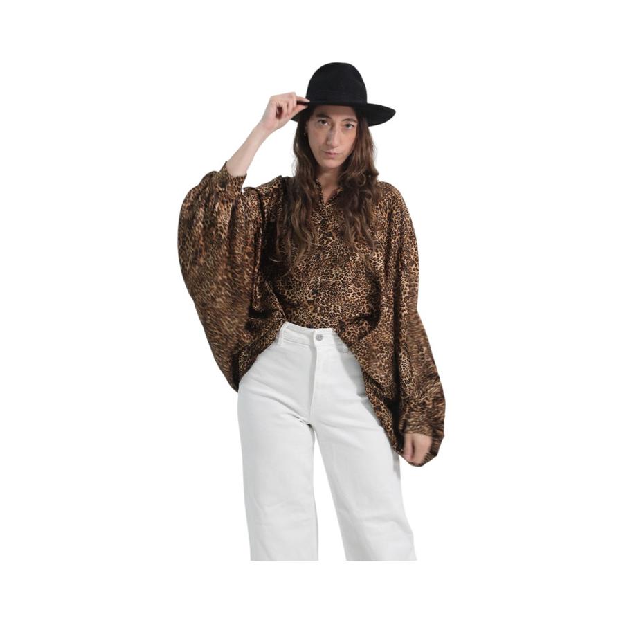 Blusa Oversize Satin Print Distrito Italiano Café