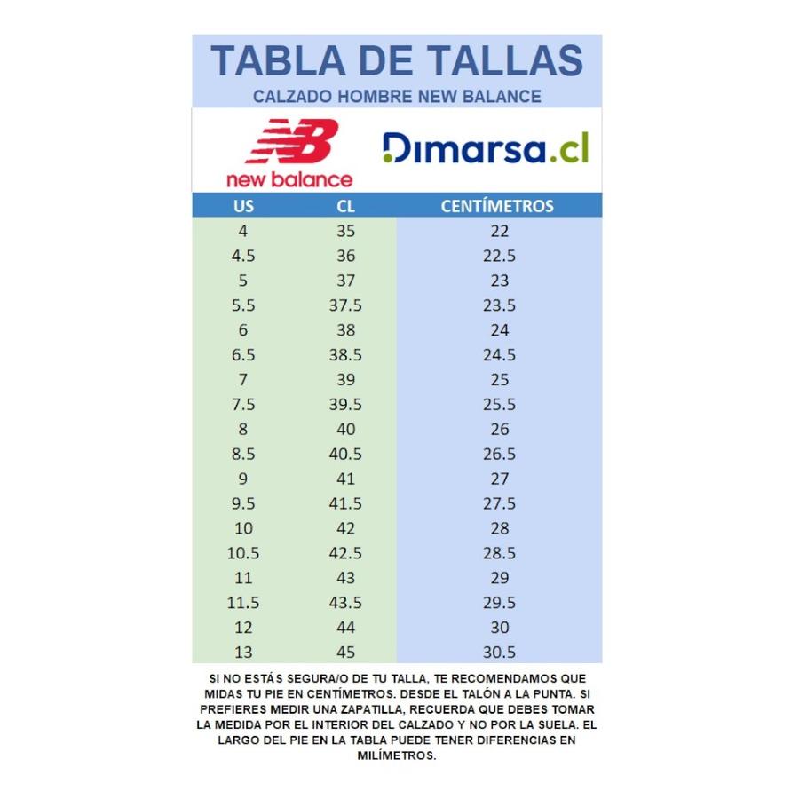 Guia tallas new balance chile discount