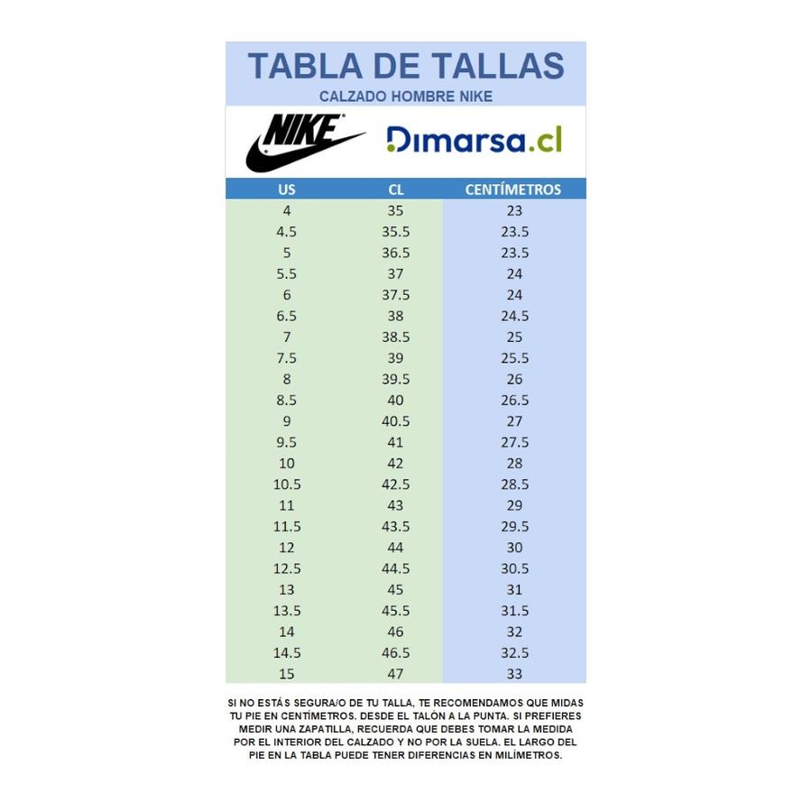 Tabla de tallas nike zapatillas hombre 2025