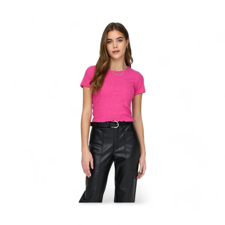 Polera Casual Mujer Only Solido Manga Corta Fucsia
