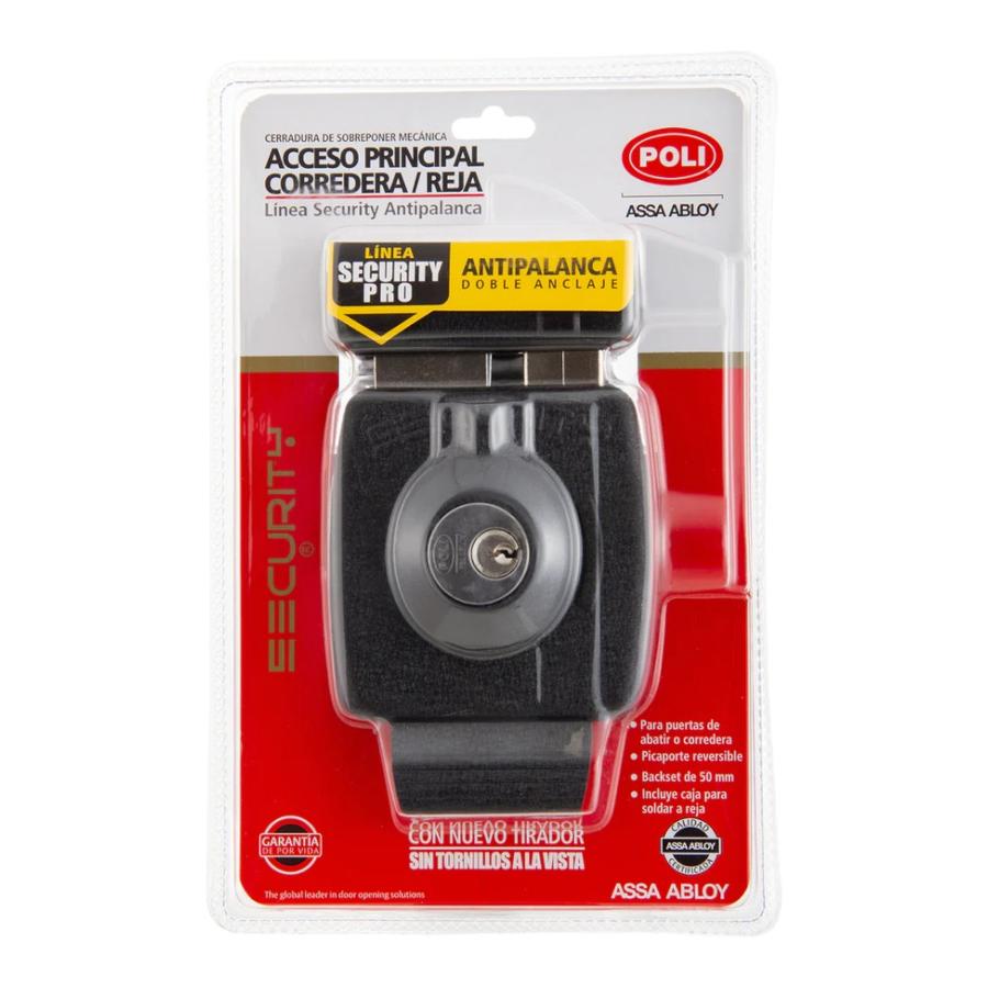 Cerradura Sobreponer Poli Security Pro + Caja Reja Negro