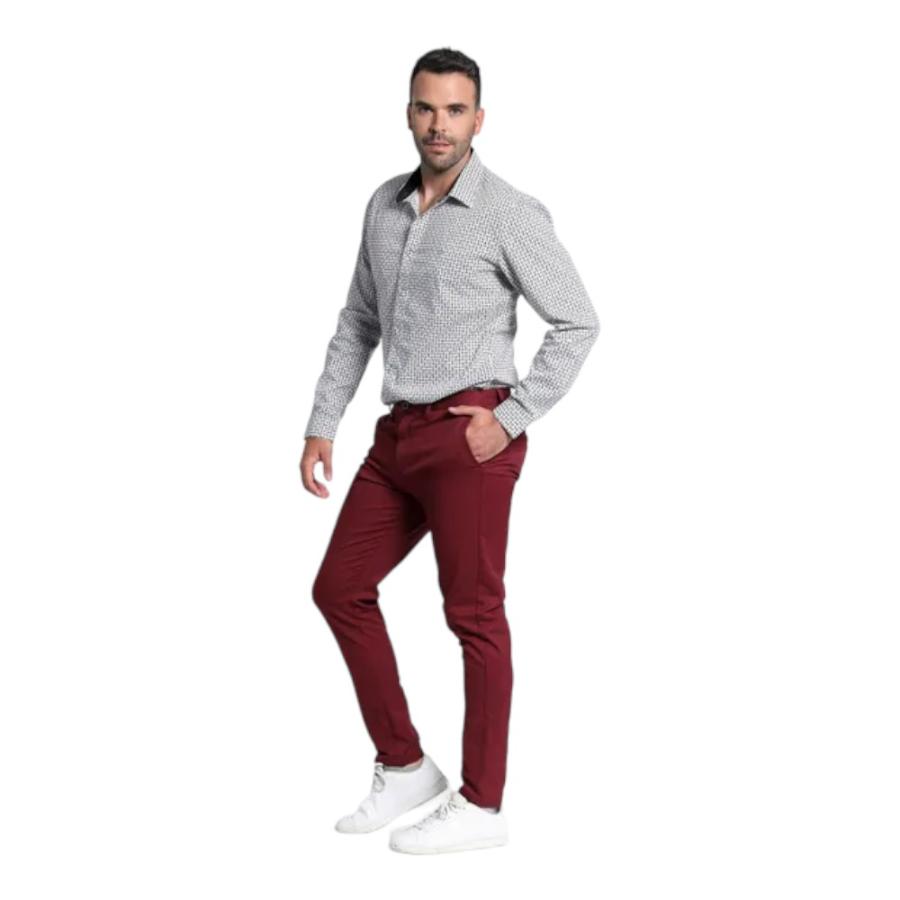 Pantalón Hombre Potros Frente Plano Ultra Slim Burdeo