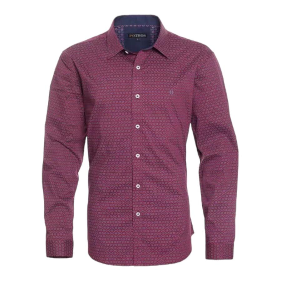 Camisa Hombre Potros Trevira Estampada Spandex Rojo Vino