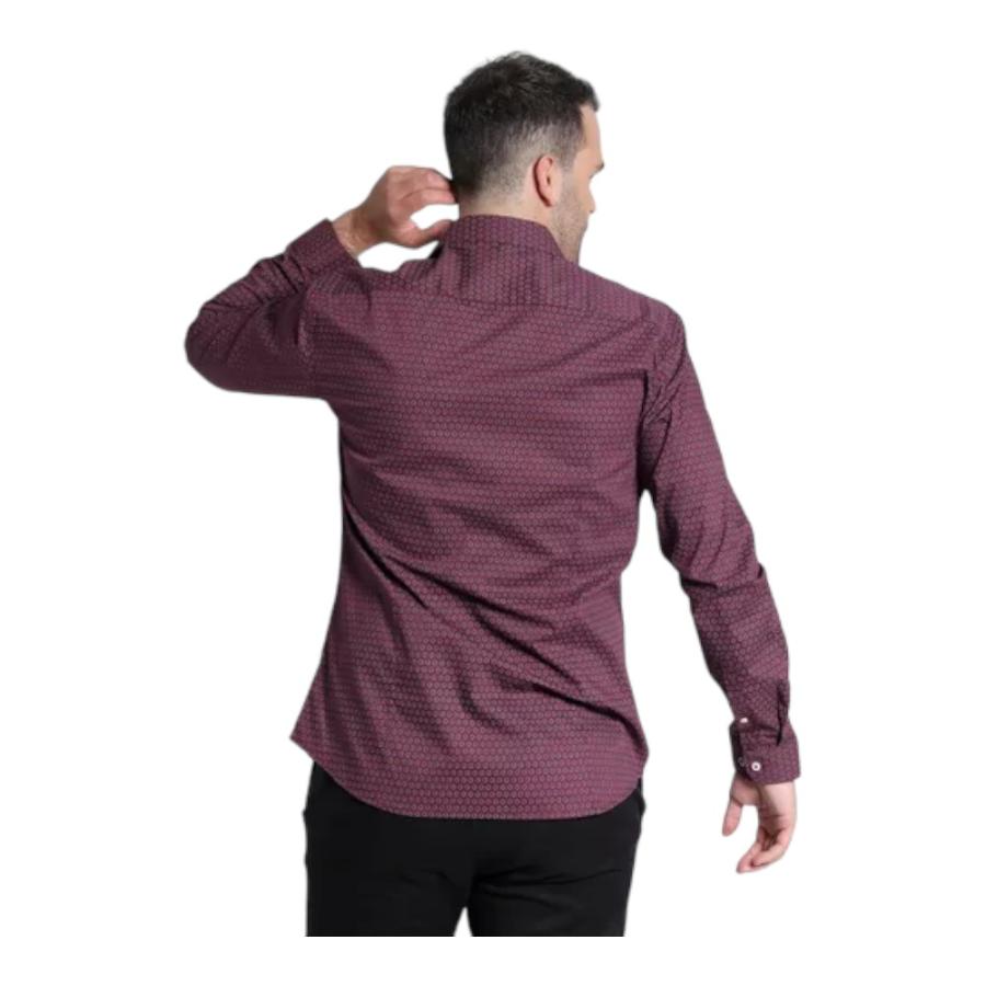 Camisa Hombre Potros Trevira Estampada Spandex Rojo Vino