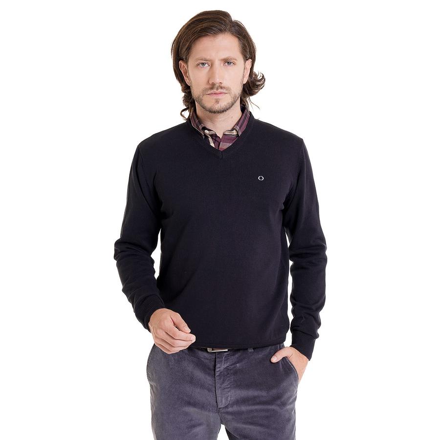 Sweater Potros Hombre Cuello V Negro