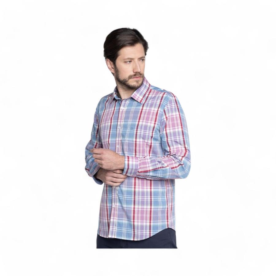 Camisa Hombre Potros Zaragoza Manga Larga Rosado/Celeste