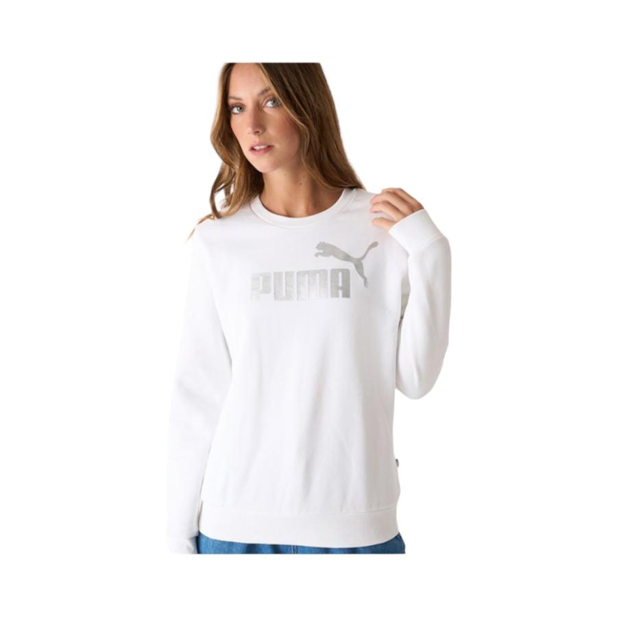 Poleron Mujer Puma Ess+ Metallic Logo Crew Fl Negro
