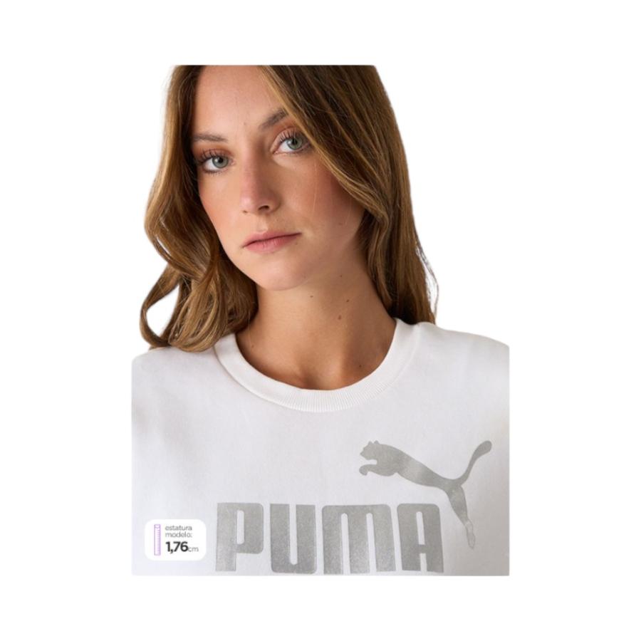 Poleron Mujer Puma Ess+ Metallic Logo Crew Fl Negro