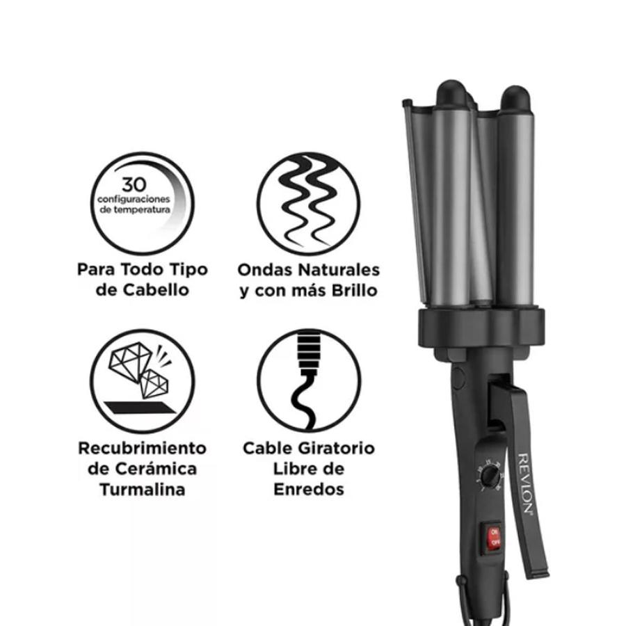 Ondulador De Pelo Revlon Waver Jumbo 3 Barriles Negro