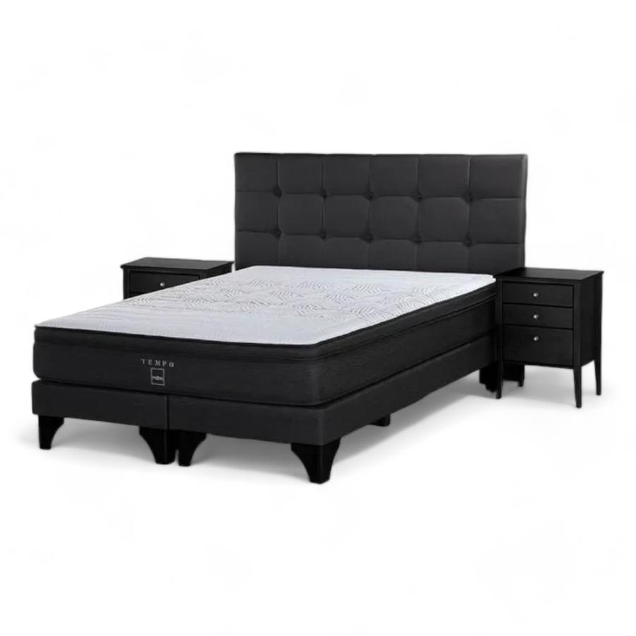Cama Europea Rosen Tempo King Con Muebles Issey - Grafito