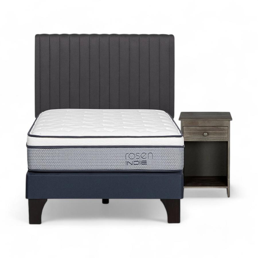 Cama Rosen Indie 1 Plaza + Muebles Lucio Gris