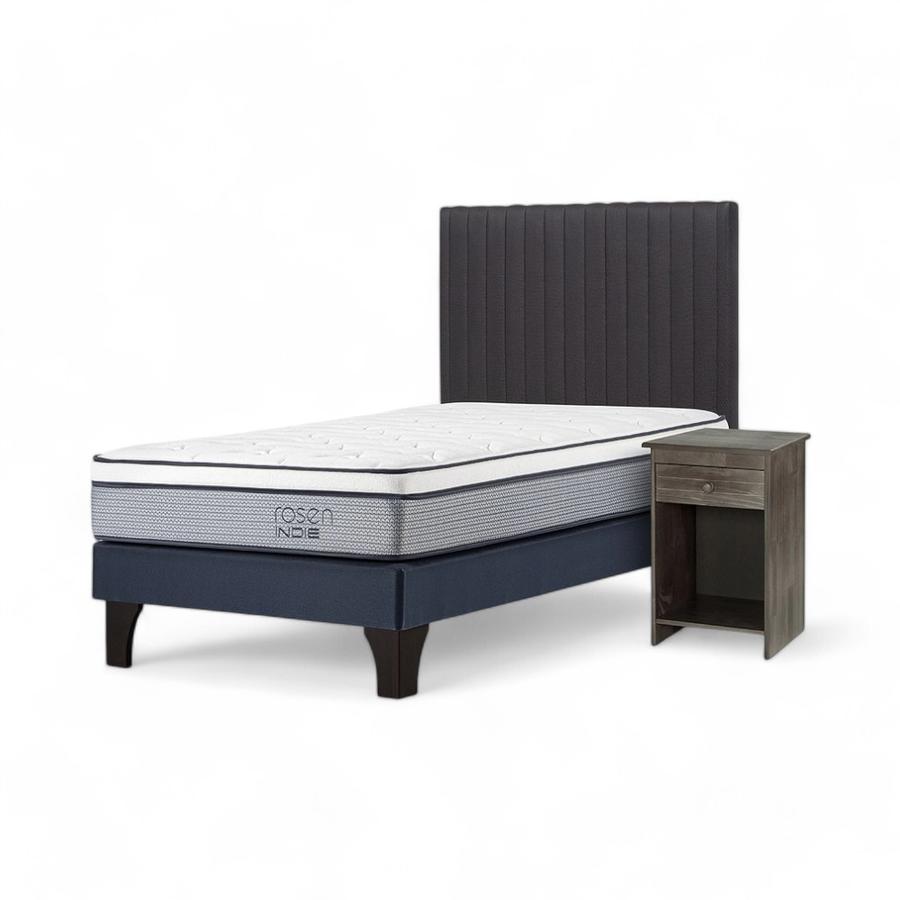 Cama Rosen Indie 1 Plaza + Muebles Lucio Gris