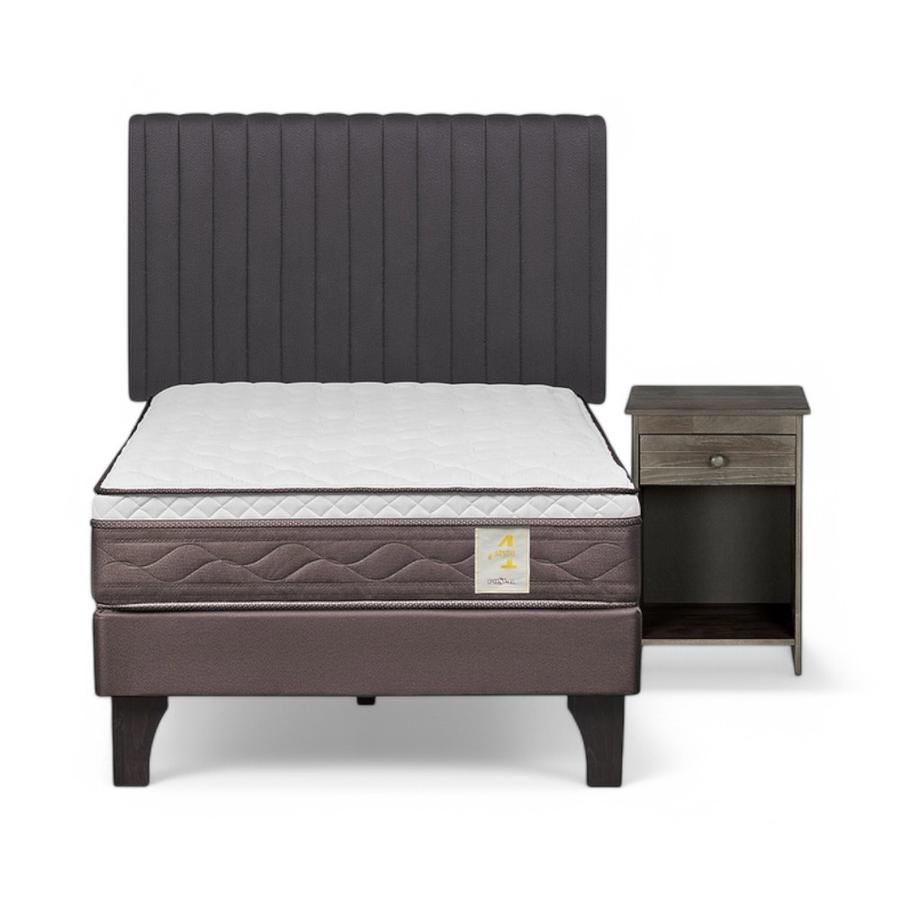 Cama Rosen NewStyle 4 Plus 1 Plaza + Muebles Lucio Gris