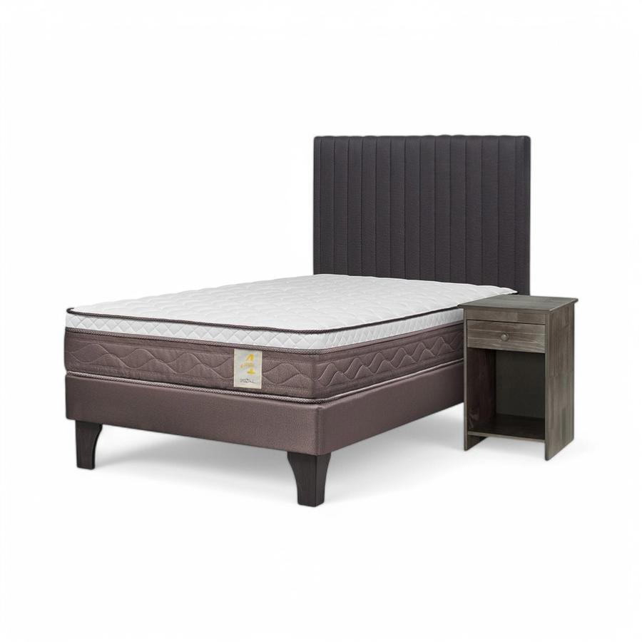 Cama Rosen NewStyle 4 Plus 1 Plaza + Muebles Lucio Gris