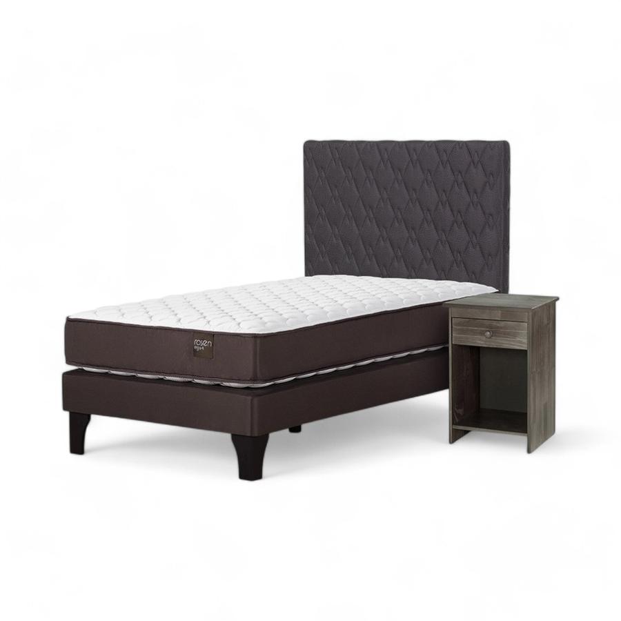 Cama Rosen Ergo T 1 Plaza + Muebles Ivar Gris