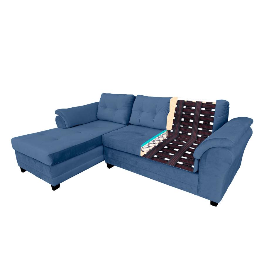 Living Seccional Sami Saieg Felpa Azul Petr 260X160X90 cm Izquierda