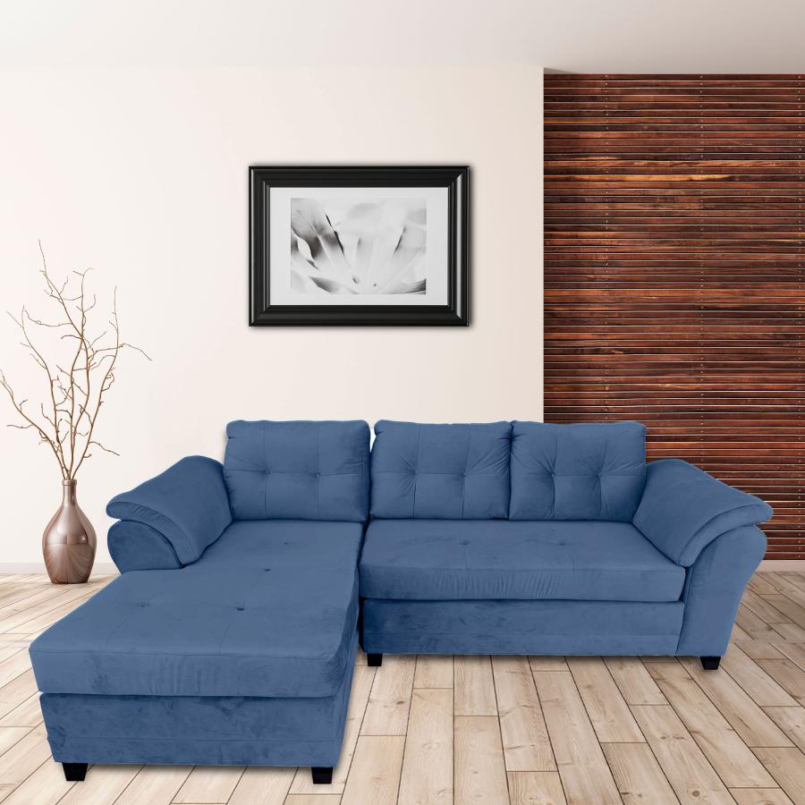 Living Seccional Sami Saieg Felpa Azul Petr 260X160X90 cm Izquierda