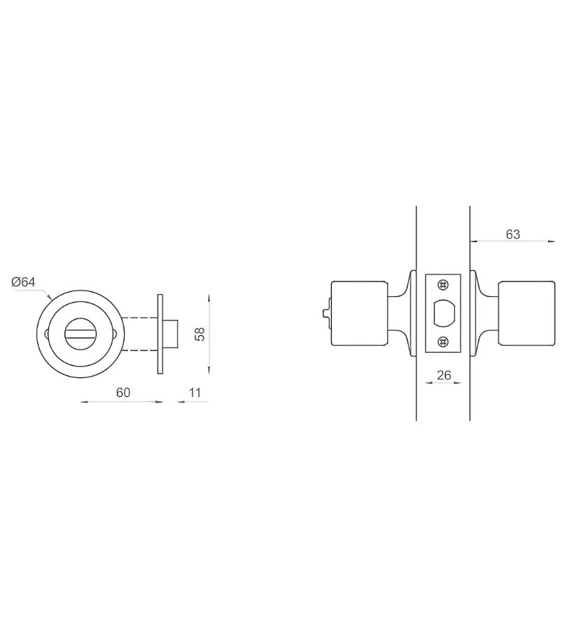 Cerradura de Pomo Baño/Dormitorio Plateada 4044+AI Scanavini