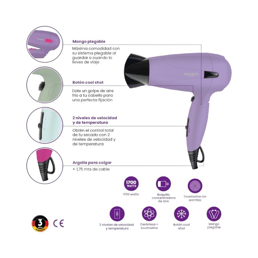 Secador de Pelo Siegen Lets Go Travel 1700W Menta