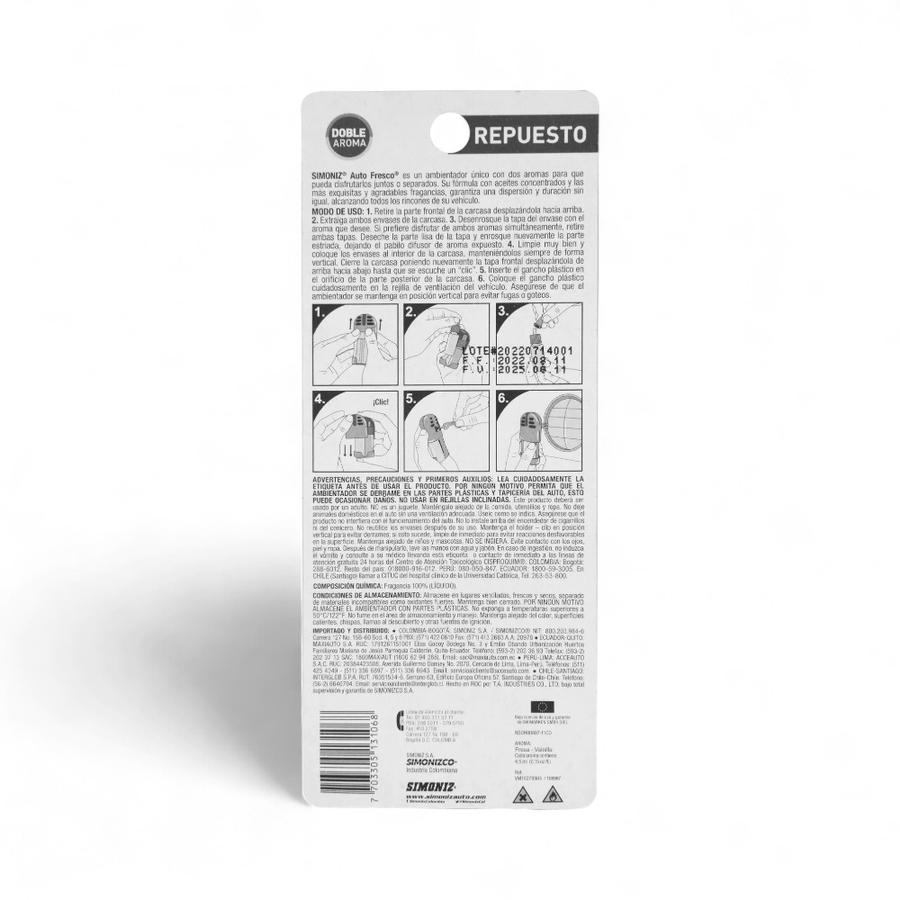 Repuesto Ambientador SImoniz Duo Fresa & Vainilla 9 Ml