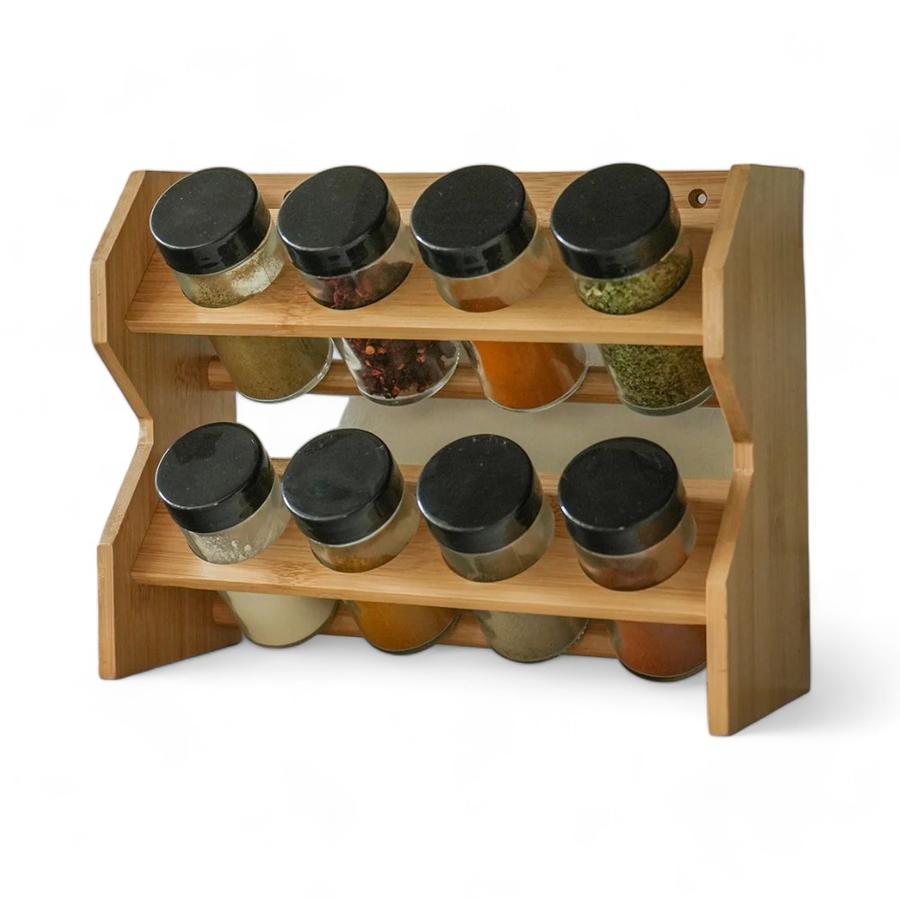 Especiero Condimentos De Madera 8 Frascos Vidrio Simplit