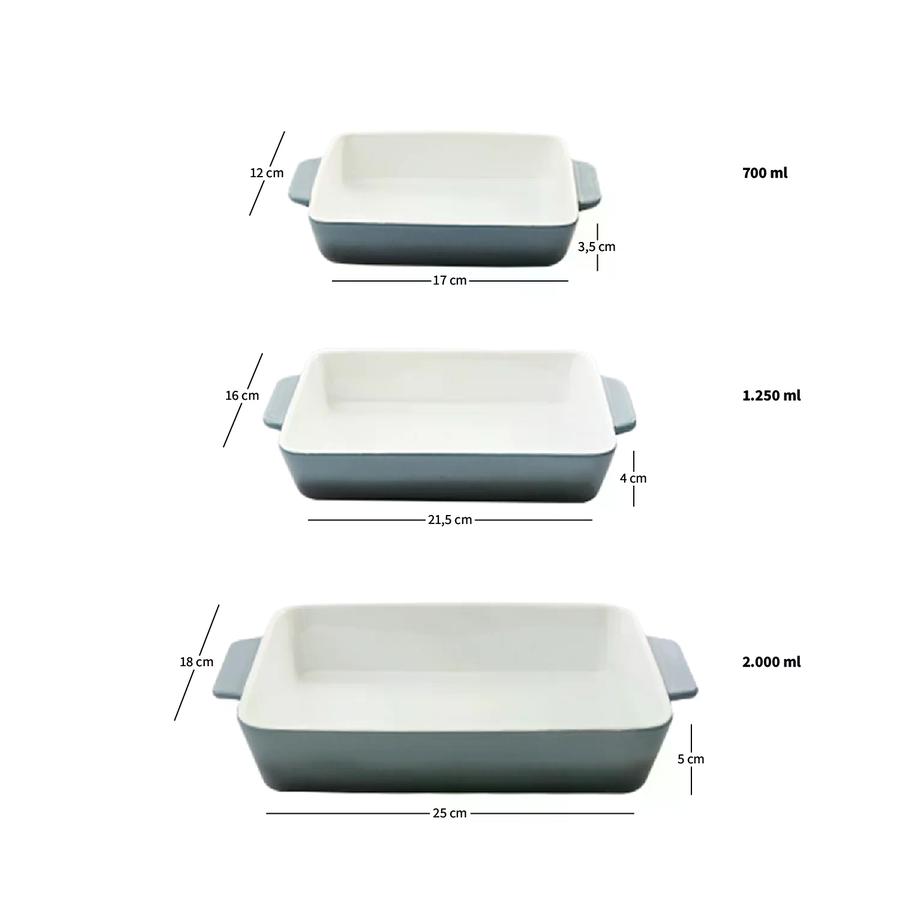 Set 3 Fuentes De Cerámica Para Horno Celeste Simplit